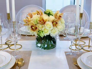 30 Real Touch White Cream Roses Orchids Centerpiece - Flovery